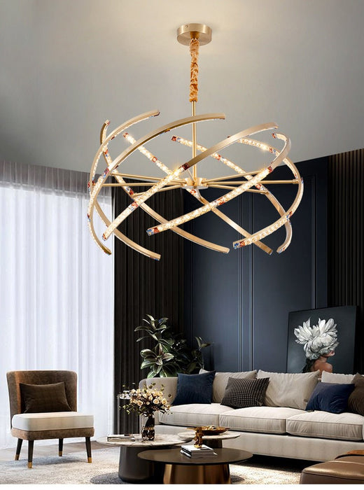 MIRODEMI® Luxury copper crystal lamp for living room, bedroom. Clear Crystal / 32.3'' / Warm Light 3000K