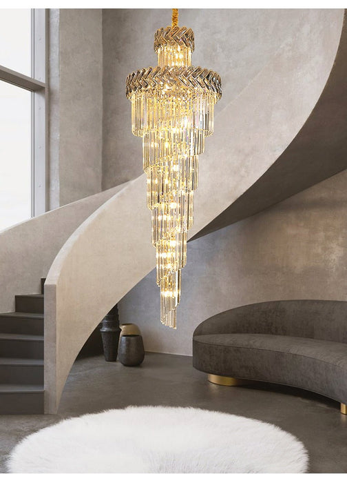 MIRODEMI® Crystal Cascade Chandelier for Staircase, Hall, Living Room, Stairwell 17.7'' / Warm Light / Dimmable