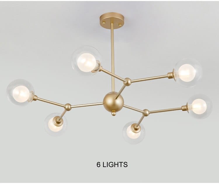 MIRODEMI® Glass Globe Shaped Chandelier with Molecular Fission Branches 6 Lights / Warm Light