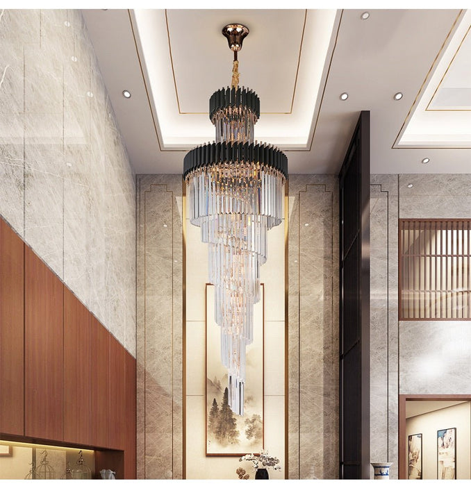 MIRODEMI® Crystal Black Designer LED Chandelier for lobby, foyer, staircase, living room, stairwell