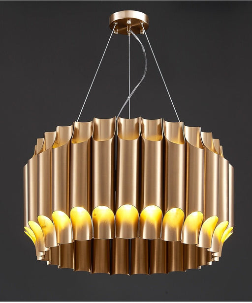MIRODEMI® Drum brushed gold stainless steel light fixture for living room. 23.6'' / Warm Light / Dimmable