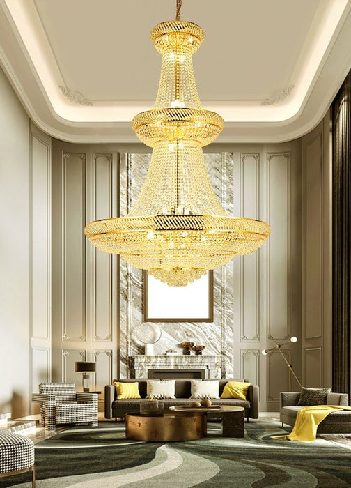 MIRODEMI® Gold crystal chandelier for staircase, living room, lobby, stairwell 39.4'' / Warm light 3000K / Non-dimmable