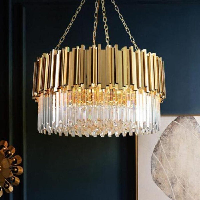 MIRODEMI® Modern luxury drum gold crystal round chandelier 24" / Warm light (3000K)