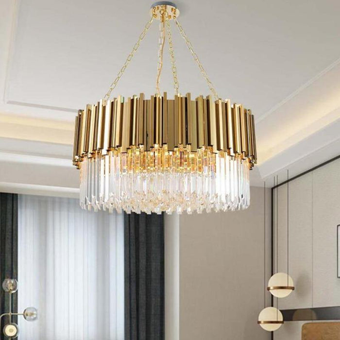 MIRODEMI® Modern luxury drum gold crystal round chandelier 32" / Warm light (3000K)
