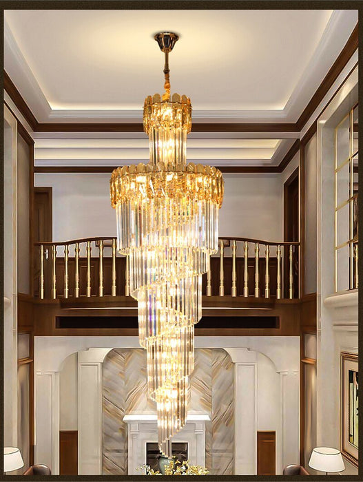 MIRODEMI® Spiral crystal chandelier for staircase, living room, lobby, stairwell Cognac crystal / 15.8'' / Warm Light