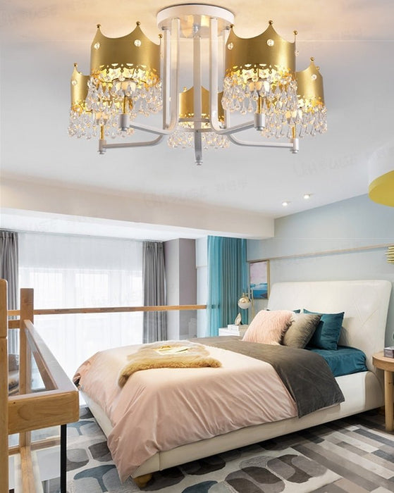 MIRODEMI® Luxury Gold Crystal Crown Ceiling Light for Children's Room