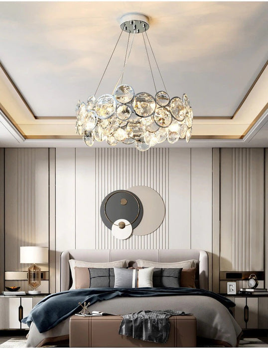 MIRODEMI® Chrome round crystal light for living room, bedroom, dining room 22'' / Warm Light