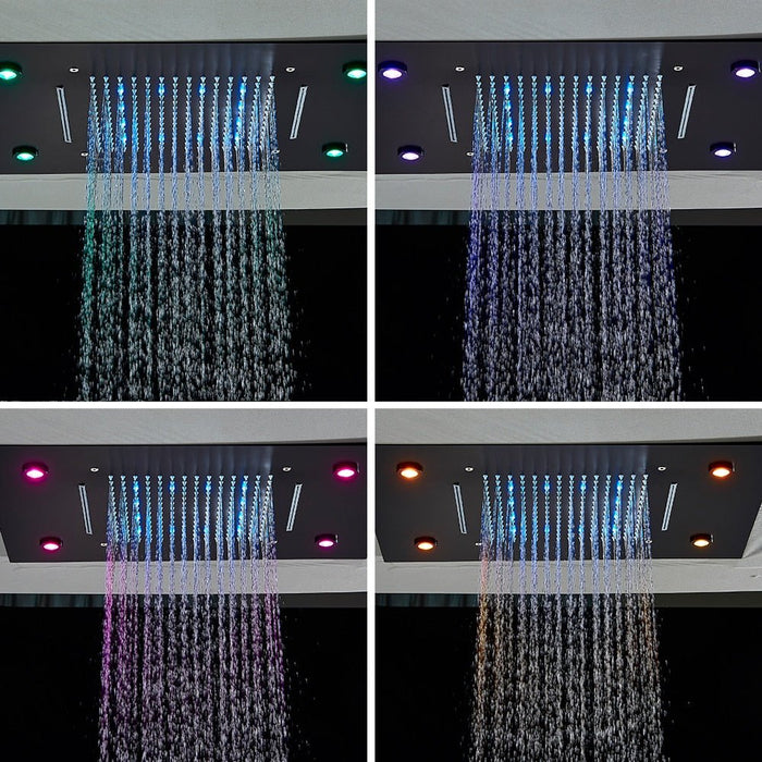 MIRODEMI® Multi-color LED Shower Head With Rain and Waterfall function, Matte Black