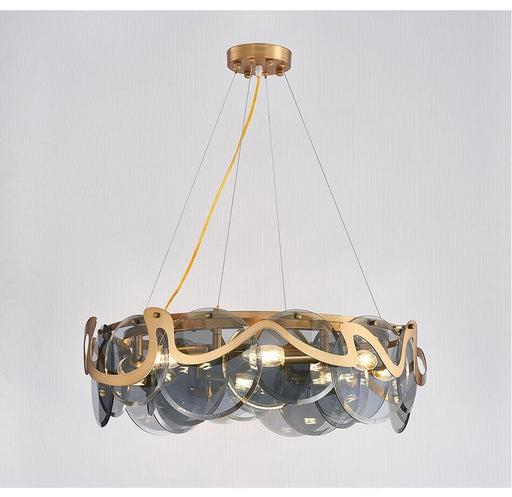MIRODEMI® Drum gold design glass light fixture Smoke gray / 23.5'' / Warm light (3000K)/ Dimmable