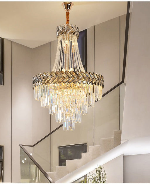 Modern Chandelier For Living Room Columnar Crystal Hanging Lamp Square Base  Light Fixture Stair Loft