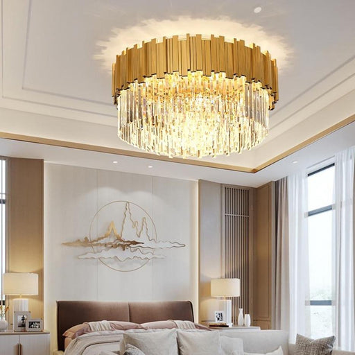 MIRODEMI® Savona | Elegant Round Gold Crystal Ceiling Chandelier 24” / Warm light (3000K) / Black