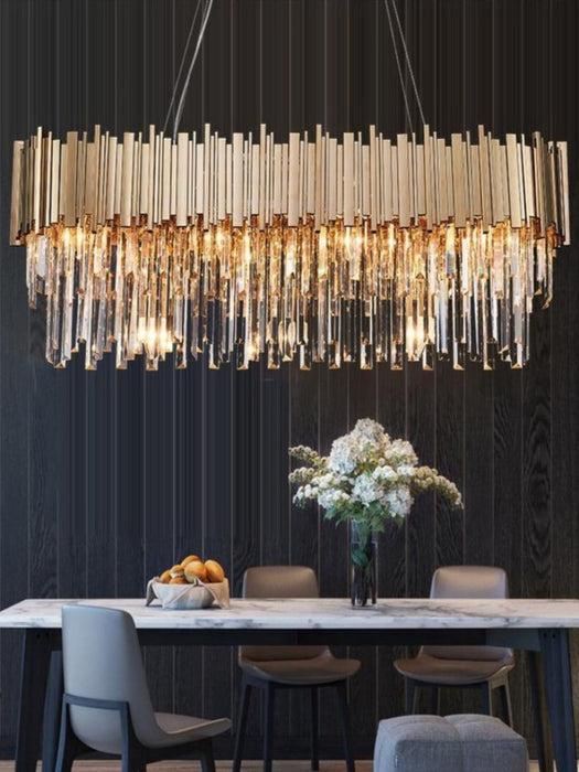 MIRODEMI® Rectangle gold modern chandelier for dining room 40’’ / Warm light (3000K)