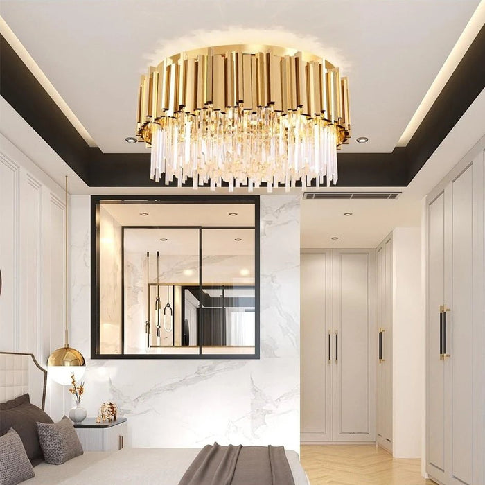 MIRODEMI® Round gold crystal chandelier for ceiling 32” / Warm light (3000K) / Black