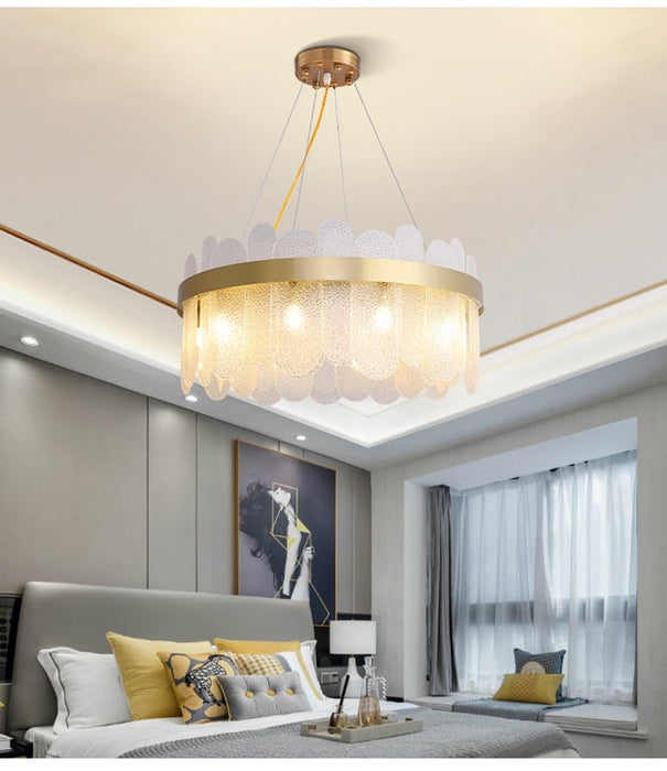 MIRODEMI® Modern drum led chandelier for living room, master bedroom, dining room White glass / 16'' / Warm Light
