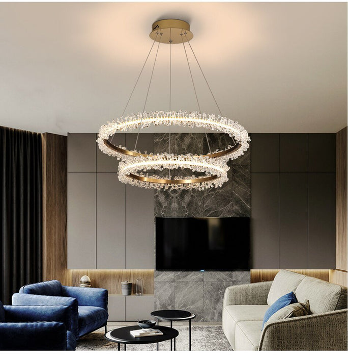 MIRODEMI® 2 level modern LED circle crystal chandelier Warm light (3000K)