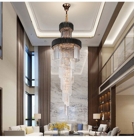 MIRODEMI® Crystal Black Designer LED Chandelier for lobby, foyer, staircase, living room, stairwell NON dimm warm light / Dia19.7''xH59'' / Black