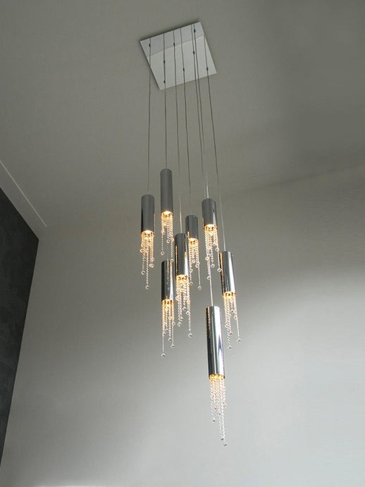 MIRODEMI® Hanging crystal light fixture for lobby, staircase, loft, lobby, stairwell 9 Lights (2) / Gold / Cool Light 6000K