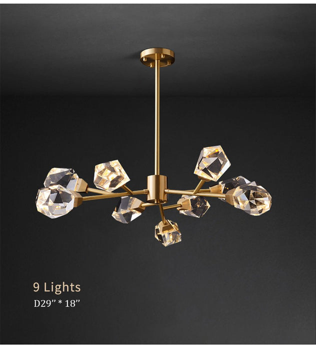 MIRODEMI® Modern nordic LED chandelier made of diamond crystal and copper Diameter 29'' - light 9 / Warm light (3000K)