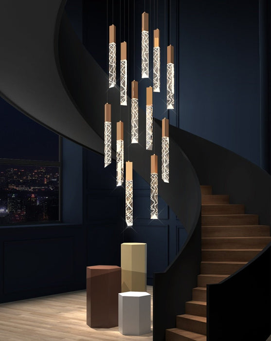 MIRODEMI® Luxury long LED chandelier for staircase, living room, dining room, stairwell 16 lights / Warm light / Dimmable