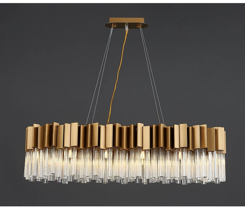MIRODEMI® Modern crystal gold chandelier in rectangle form 35.5'' / Warm light (3000K) / Dimmable
