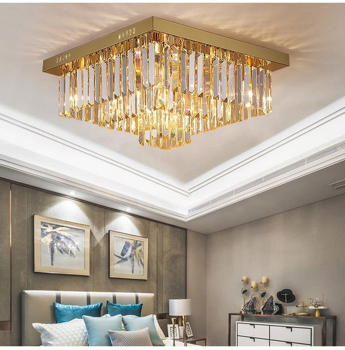 MIRODEMI® Contemporary gold square chandelier for master bedroom, living space.