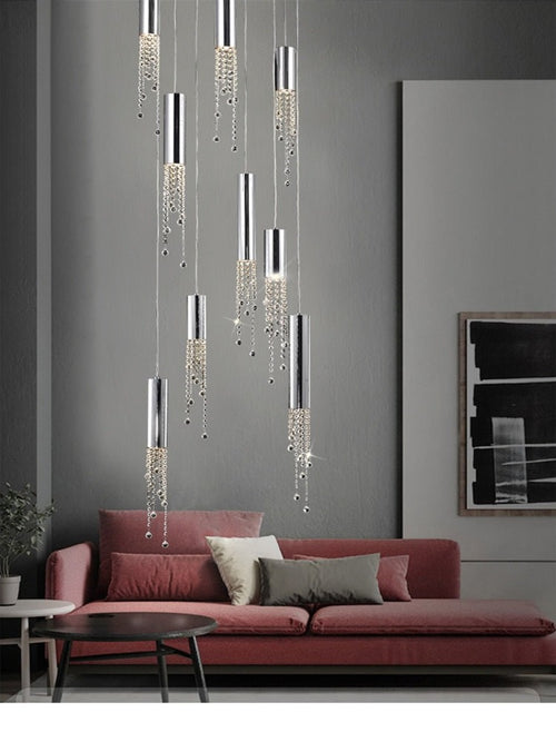 MIRODEMI® Hanging crystal light fixture for lobby, staircase, loft, lobby, stairwell 15 Lights (2) / Chrome / Warm Light 3000K