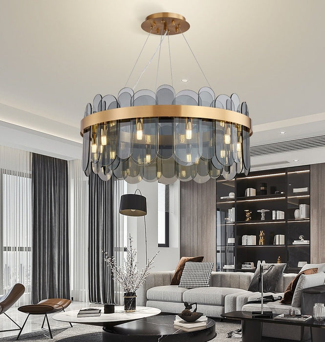 MIRODEMI® Modern drum led chandelier for living room, master bedroom, dining room Smoke gray glass / 8'' / Warm Light