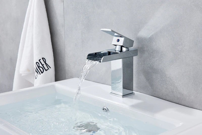 MIRODEMI® Black/Chrome Waterfall Vanity Sink Basin Faucet Single Lever Chrome 2