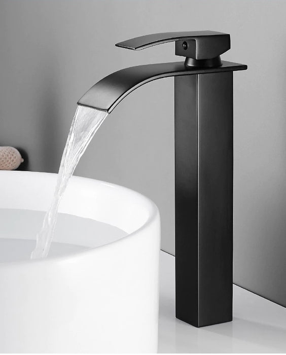 Black Waterfall Basin Faucet Single Lever Vessel Sink Tap — Mirodemi