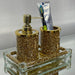 Gold Crushed Diamond Soap Dispenser and Toothbrush Holder with Tray