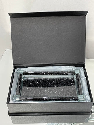 Black Crushed Diamond Soap Dispenser and Toothbrush Holder with Tray