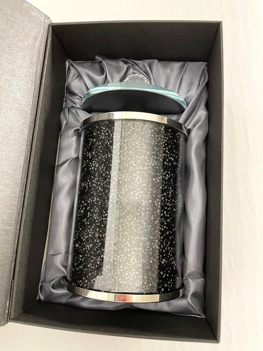 Black Crushed Diamond Glass Canister in Gift Box
