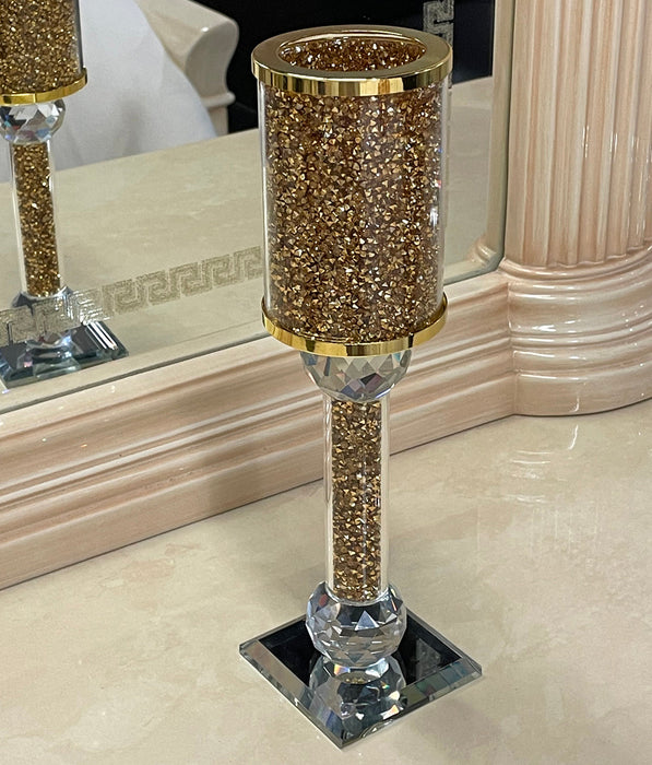 Exquisite Gold Crushed Diamonds Candle Holder in Gift Box
