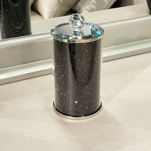 Black Crushed Diamond Glass Canister in Gift Box 7"H x 4"D