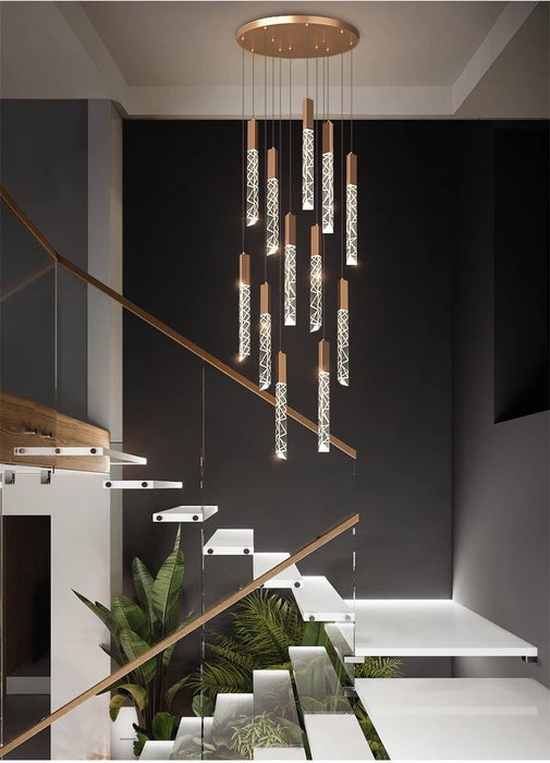 MIRODEMI® Luxury long LED chandelier for staircase, living room, dining room, stairwell 25 lights / Warm light / Dimmable