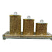 Three Canisters and Tray Gift Set, Gold Crushed Diamond Glass