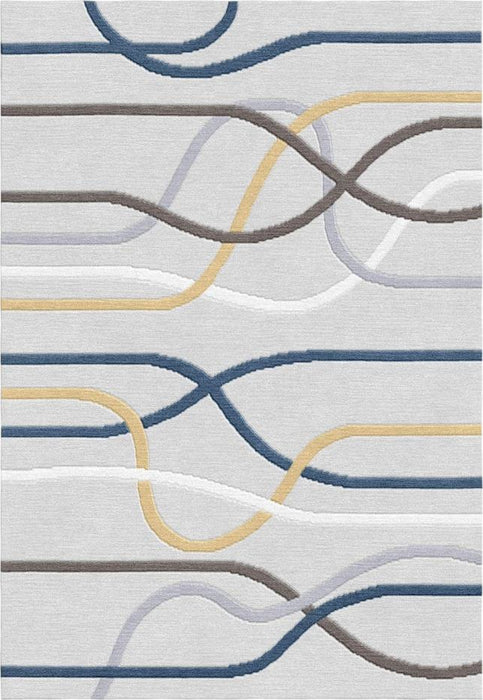 Grey/Blue/White Modern Hand-Knotted Indian Rectangle Area Rug 4'6"x6'6" (140x200cm) / Grey