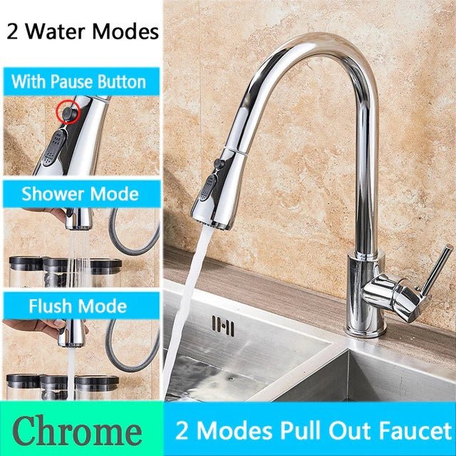 MIRODEMI® Kitchen Faucet Single Hole Pull Out Spout Kitchen Sink Mixer Tap Stream Sprayer Chrome