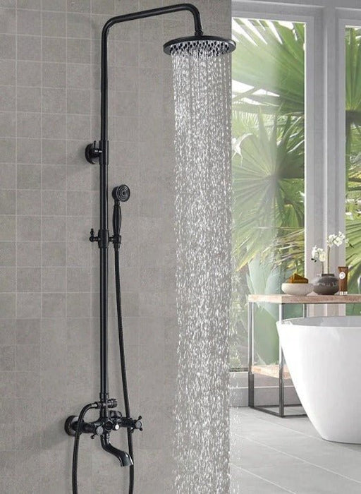 MIRODEMI® Black Rainfall Shower Mixer Faucet Wall Mounted System With Handshower