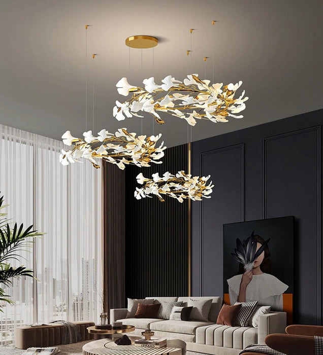 MIRODEMI® Ceramic petals gold ceiling chandelier for living room, dining room, bedroom 39.4x31.5x23.6 / Warm Light / Dimmable