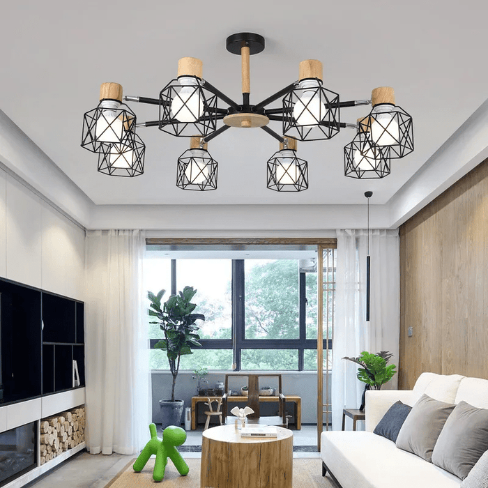 MIRODEMI® Modern Creative Wooden Ceiling Chandelier for Living Room, Bedroom Black / 8 Lights