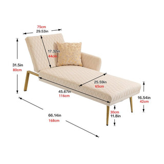 Elegant tufted lounger accent sofa in velvet with metal legs for the living room