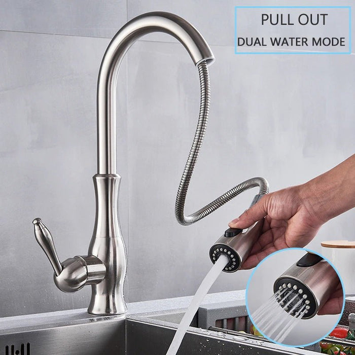 MIRODEMI® Brushed Nickel Kitchen Faucet Pull Out Single Handle Stream Sprayer