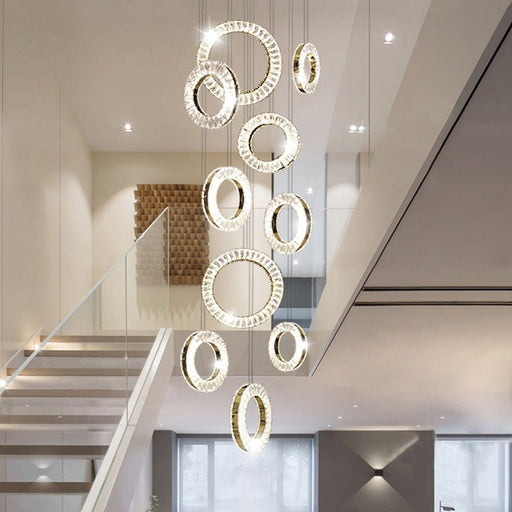 MIRODEMI® Hanging LED crystal lamp for staircase, lobby, living space, stairwell 15 Lights / Warm Light / Dimmable