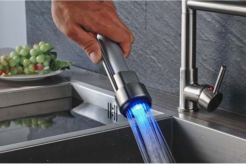 MIRODEMI® Black/Brushed Nickel LED Light Kitchen Faucet Dual Swivel Spout Crane