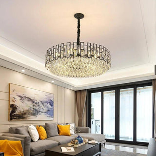 MIRODEMI® Modern Drum Black Crystal Ceiling Chandelier For Living Room Dining Room Bedroom