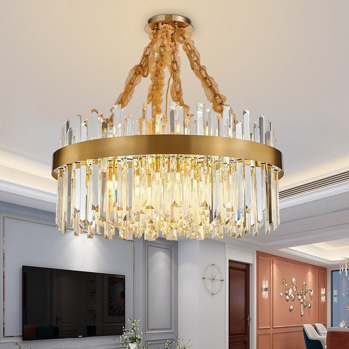 MIRODEMI® Gold stainless steel crystal chandelier for living room, dining room, bedroom 23.6'' / Warm Light / Dimmable
