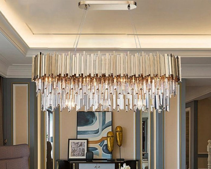 MIRODEMI® Rectangle gold modern chandelier for dining room 47” / Warm light (3000K)