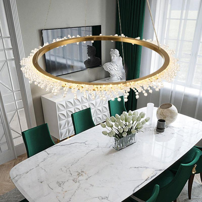 MIRODEMI® Modern LED circle gold crystal chandelier 32'' / Warm light (3000K)