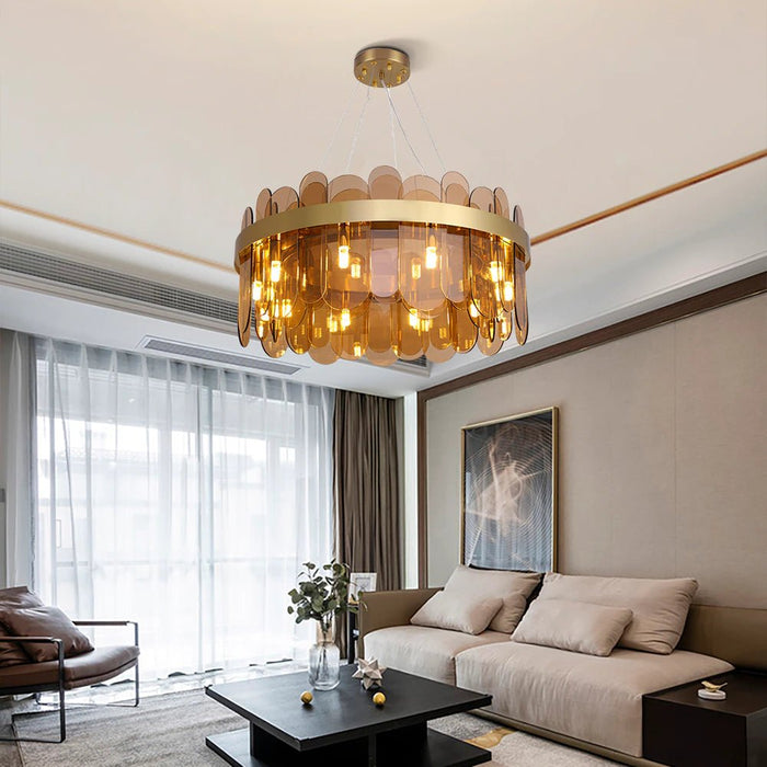 MIRODEMI® Modern drum led chandelier for living room, master bedroom, dining room Amber glass / 8'' / Warm Light